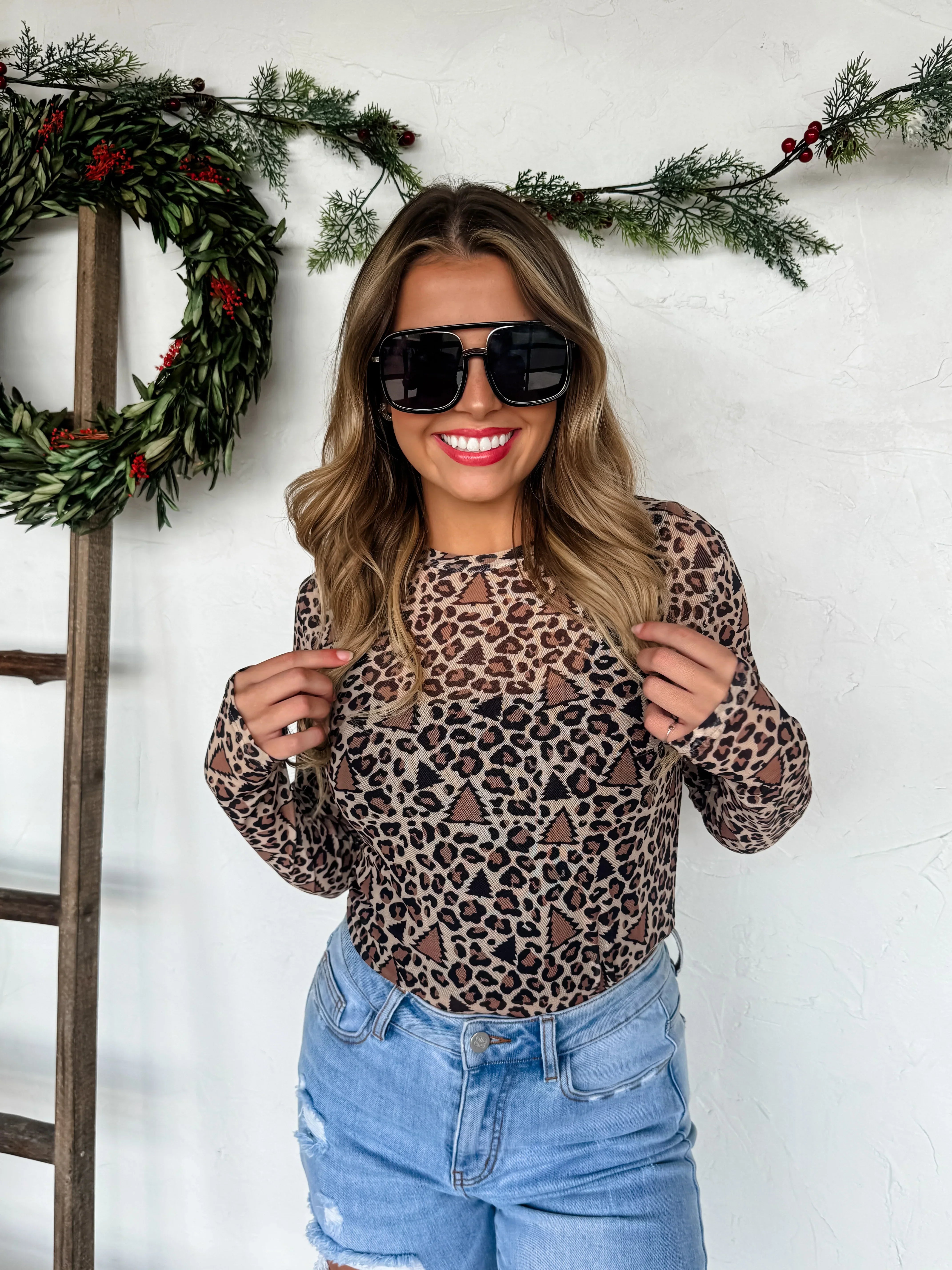 PREORDER: Christmas Printed Mesh Tops-Womens-Stay Foxy Boutique, Florissant, Missouri