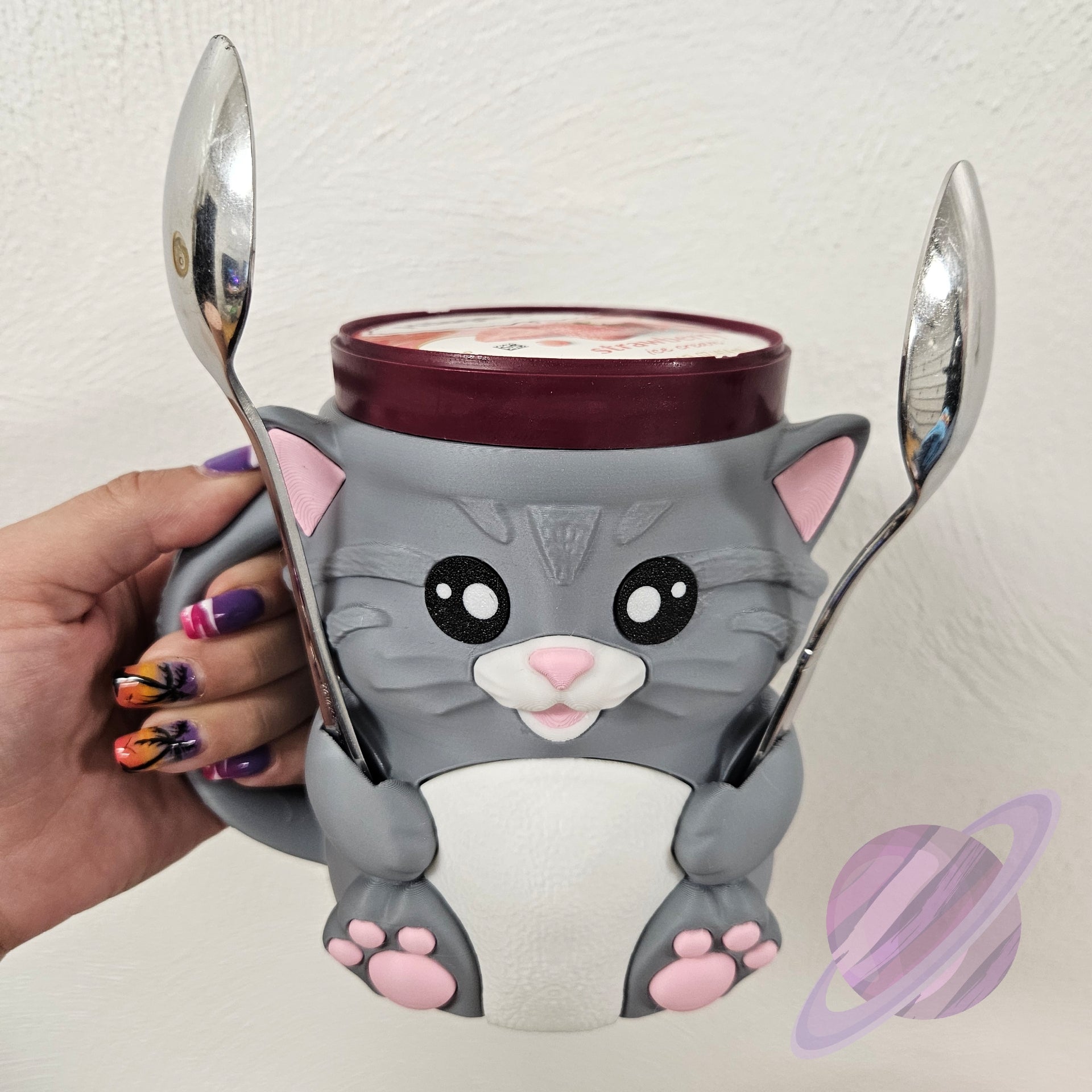 CUDDLES THE CAT- 3D PRINTED ICE CREAM PINT HOLDER-Stay Foxy Boutique, Florissant, Missouri