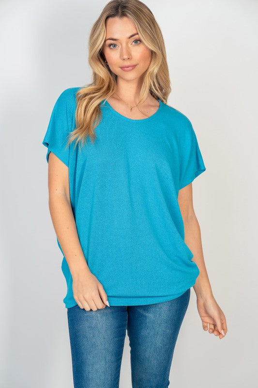 Short Sleeve Dolman Top in Turquoise-Womens-Stay Foxy Boutique, Florissant, Missouri