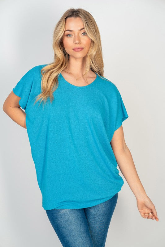 Short Sleeve Dolman Top in Turquoise-Womens-Stay Foxy Boutique, Florissant, Missouri