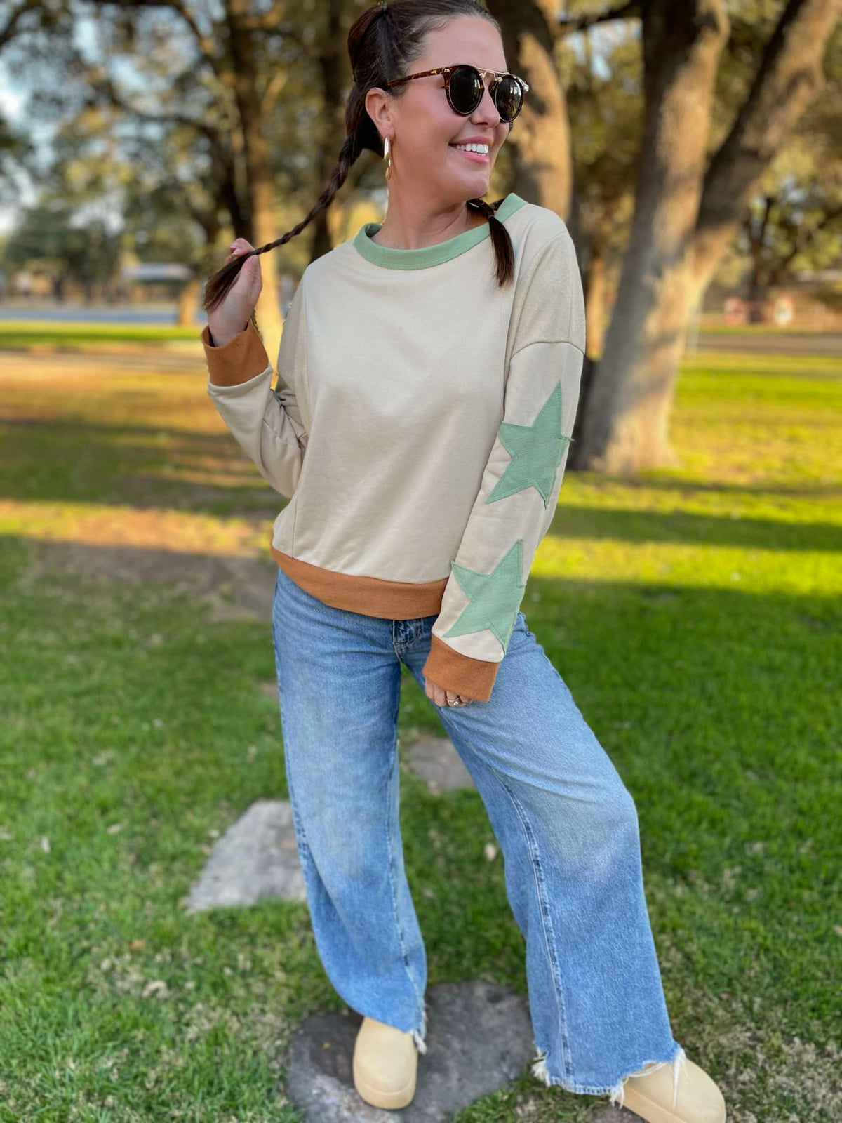 Lucky Star Sweatshirt in Three Colors-Womens-Stay Foxy Boutique, Florissant, Missouri