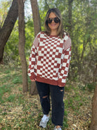 All Checkered Out Sweater in Four Colors-Womens-Stay Foxy Boutique, Florissant, Missouri