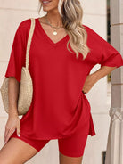 Full Size Casual Loose V-Neck T-Shirt & Shorts Set Plus Size-Stay Foxy Boutique, Florissant, Missouri
