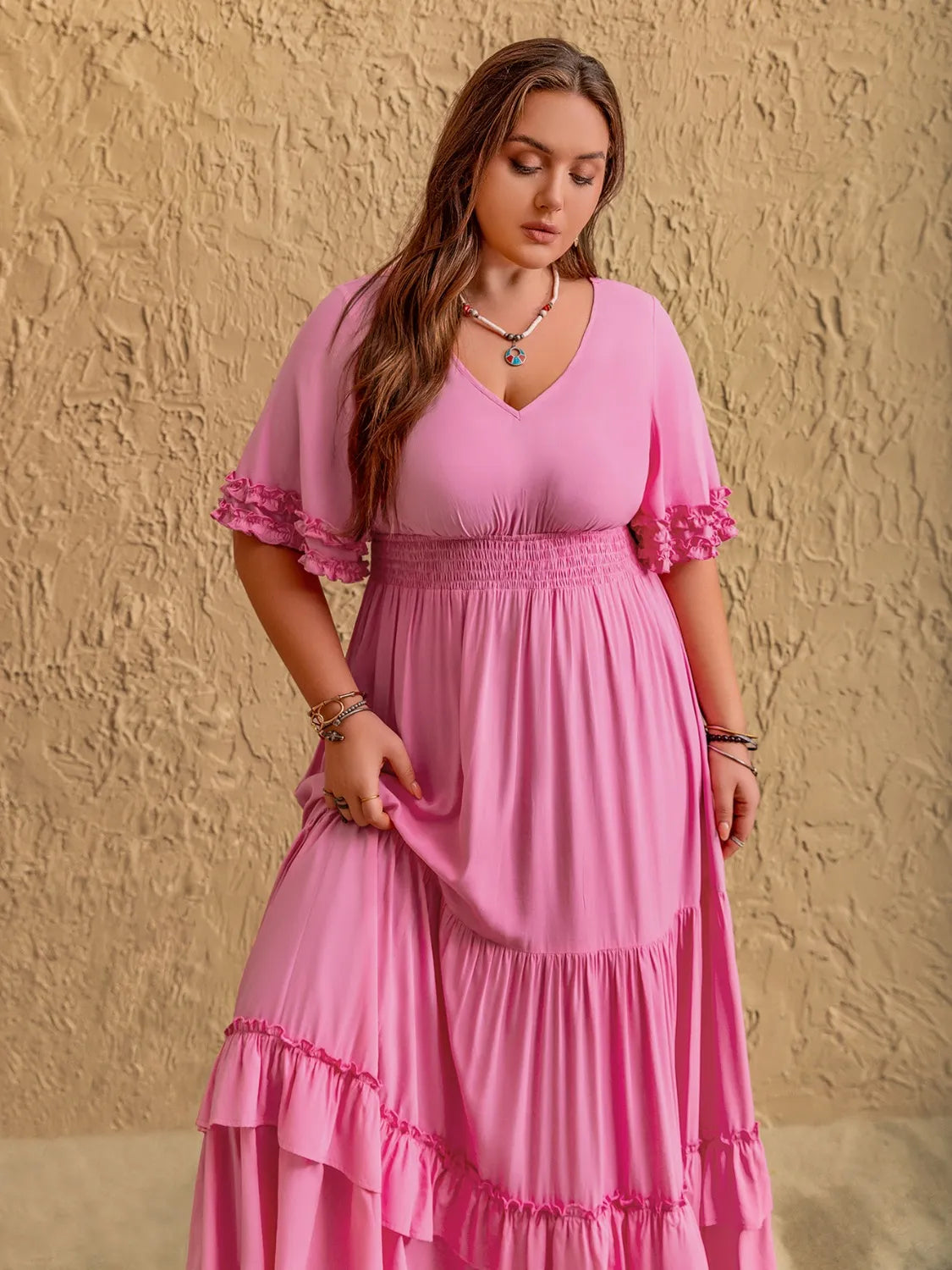 Plus Size V-Neck Half Sleeve Maxi Dress-Stay Foxy Boutique, Florissant, Missouri
