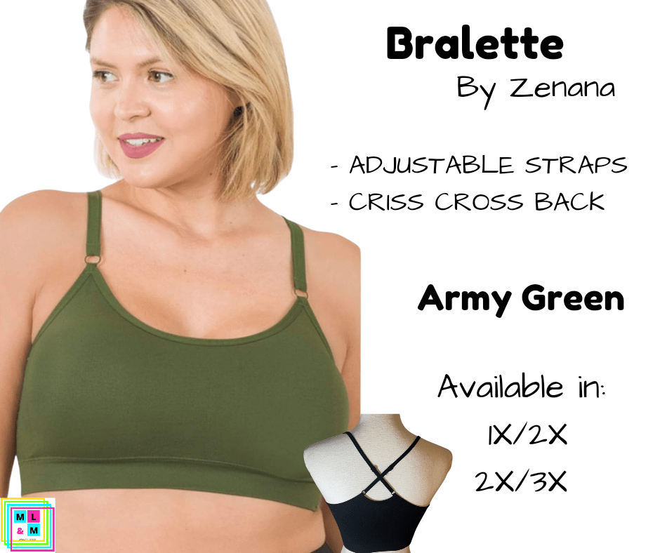 Plus Cross Back Bralette - Army Green-Bralette-Stay Foxy Boutique, Florissant, Missouri