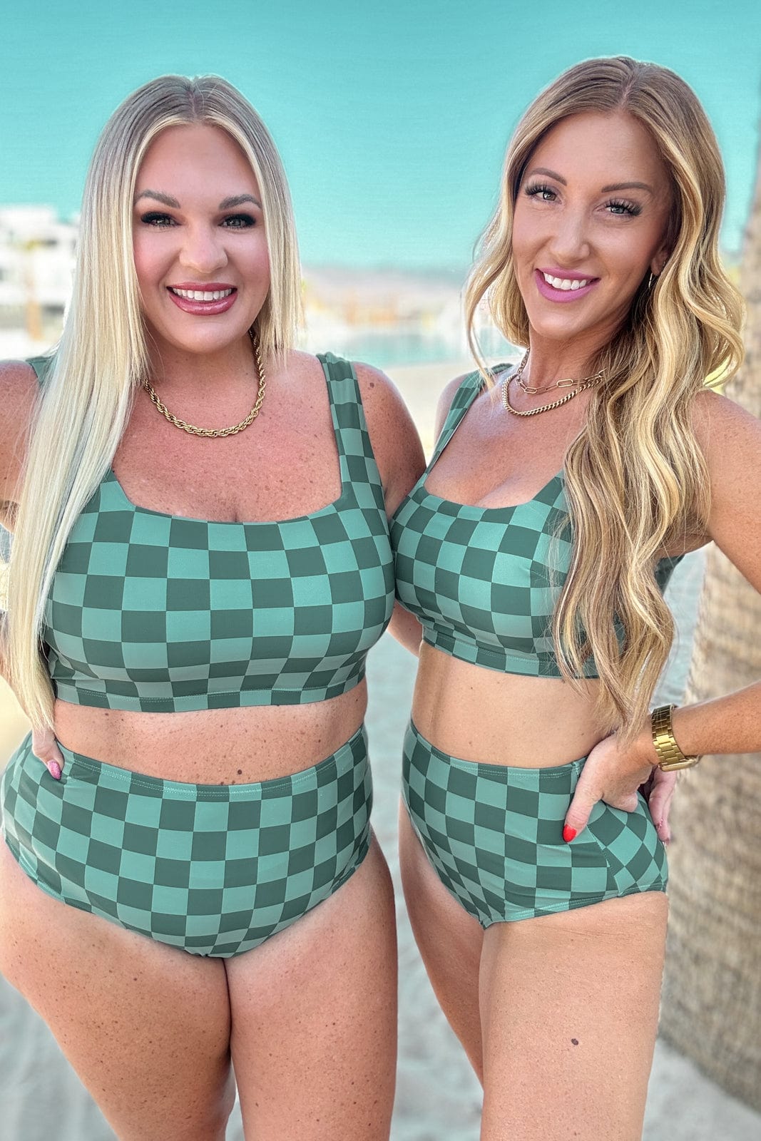 Bali Checkered High Waisted Swim Bottoms-Swimwear-Stay Foxy Boutique, Florissant, Missouri