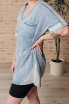 Earthy Chic Mineral Wash Mini Dress in Denim-Tops-Stay Foxy Boutique, Florissant, Missouri