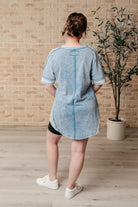 Earthy Chic Mineral Wash Mini Dress in Denim-Tops-Stay Foxy Boutique, Florissant, Missouri