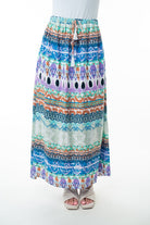 Printed Elastic Waist Band Long Skirt with Tassels in Sage Combo-Womens-Stay Foxy Boutique, Florissant, Missouri