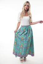 Printed Elastic Waist Band Long Skirt with Tassels in Mint Combo-Womens-Stay Foxy Boutique, Florissant, Missouri