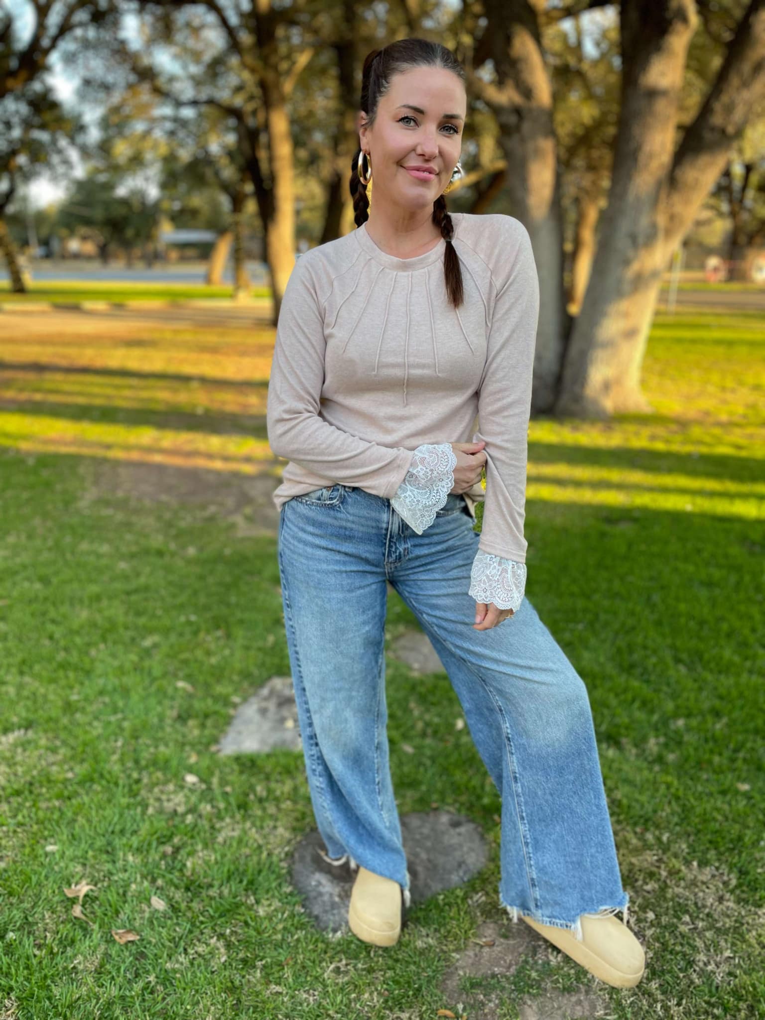 PREORDER: Beauty In The Details Lace Cuff Top in Two Colors-Womens-Stay Foxy Boutique, Florissant, Missouri