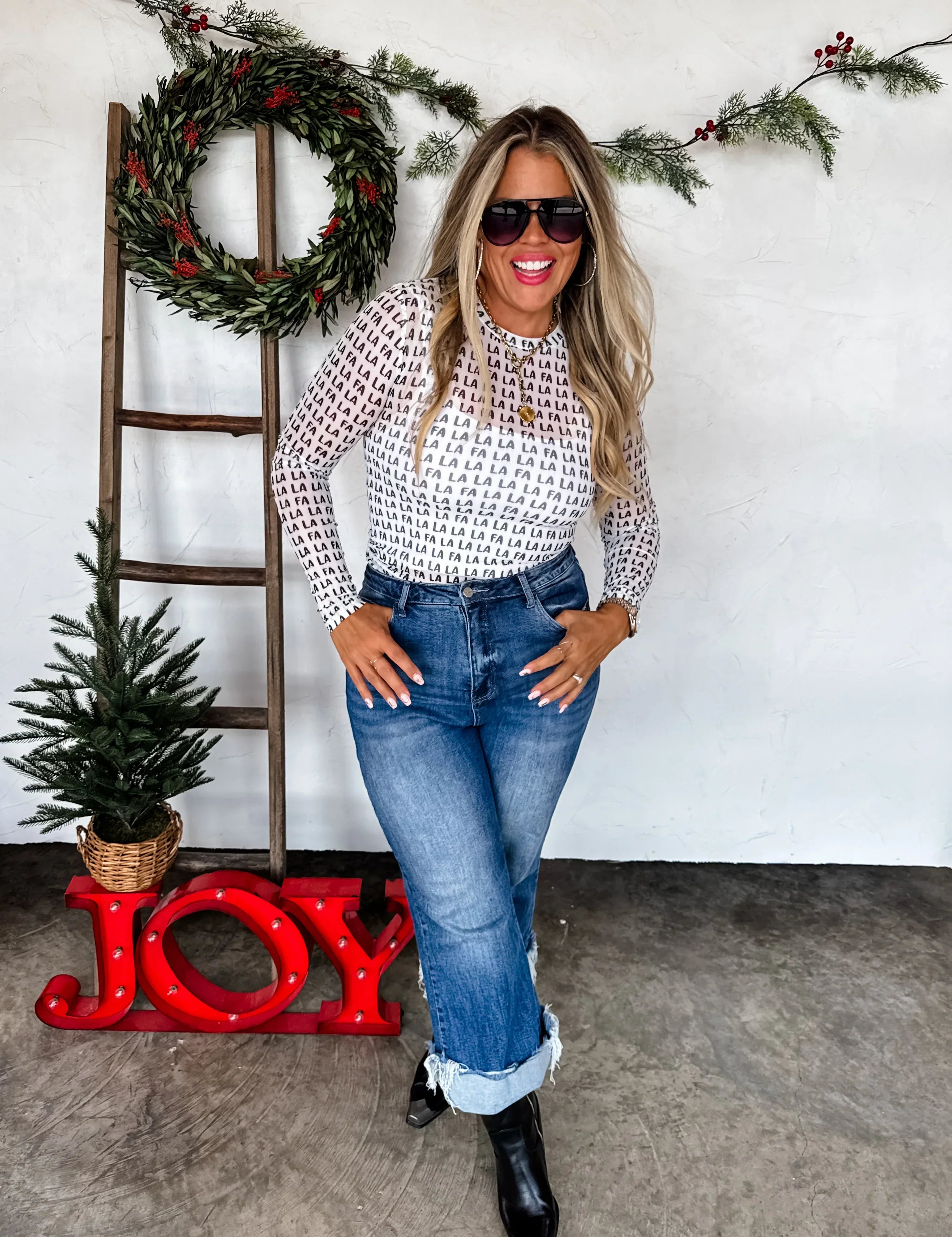 PREORDER: Christmas Printed Mesh Tops-Womens-Stay Foxy Boutique, Florissant, Missouri