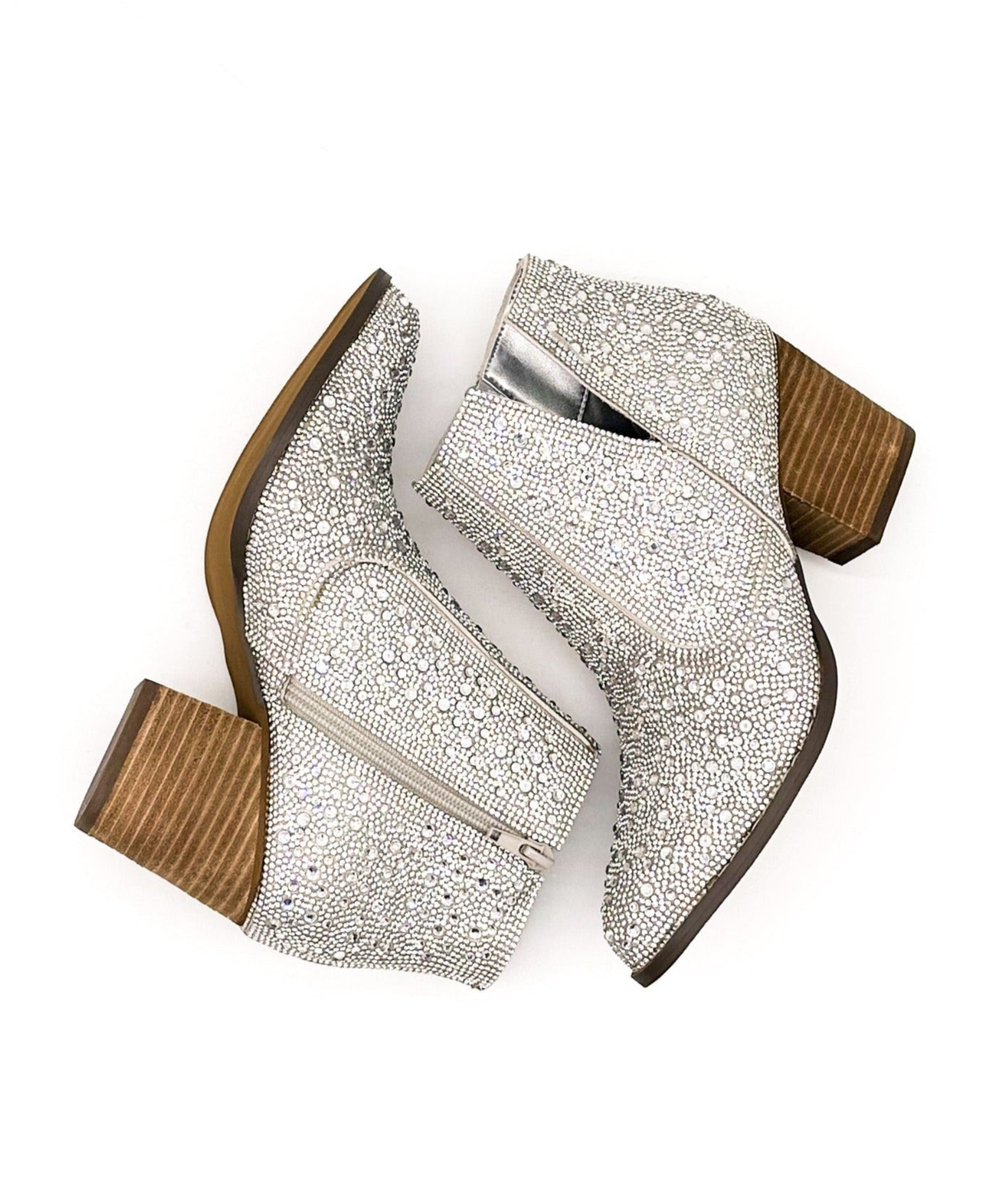 Shine Star Rhinestone Bootie in Silver-Shoes-Stay Foxy Boutique, Florissant, Missouri