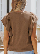 Full Size Ruffled Sleeve Ribbed Knit T-Shirt Plus Size-Stay Foxy Boutique, Florissant, Missouri