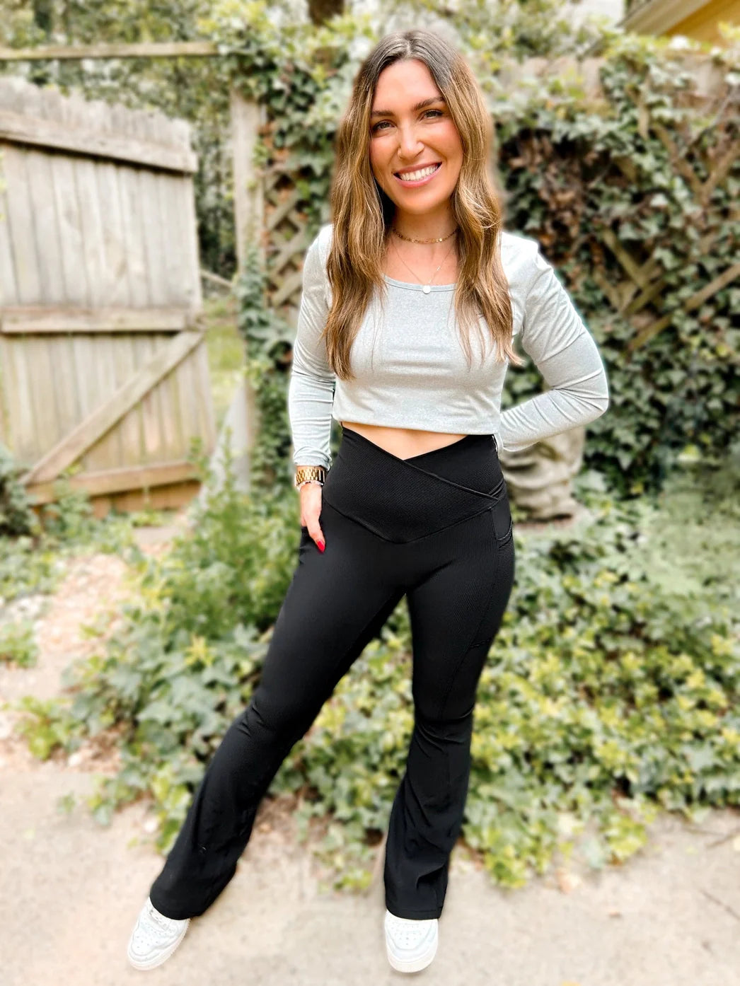 PREORDER: Max Sculpt Ribbed Flare Leggings in Two Colors-Womens-Stay Foxy Boutique, Florissant, Missouri