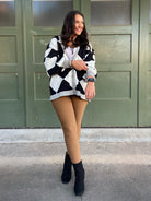 Contrast Trim Cardigan in Black Checkers-Womens-Stay Foxy Boutique, Florissant, Missouri