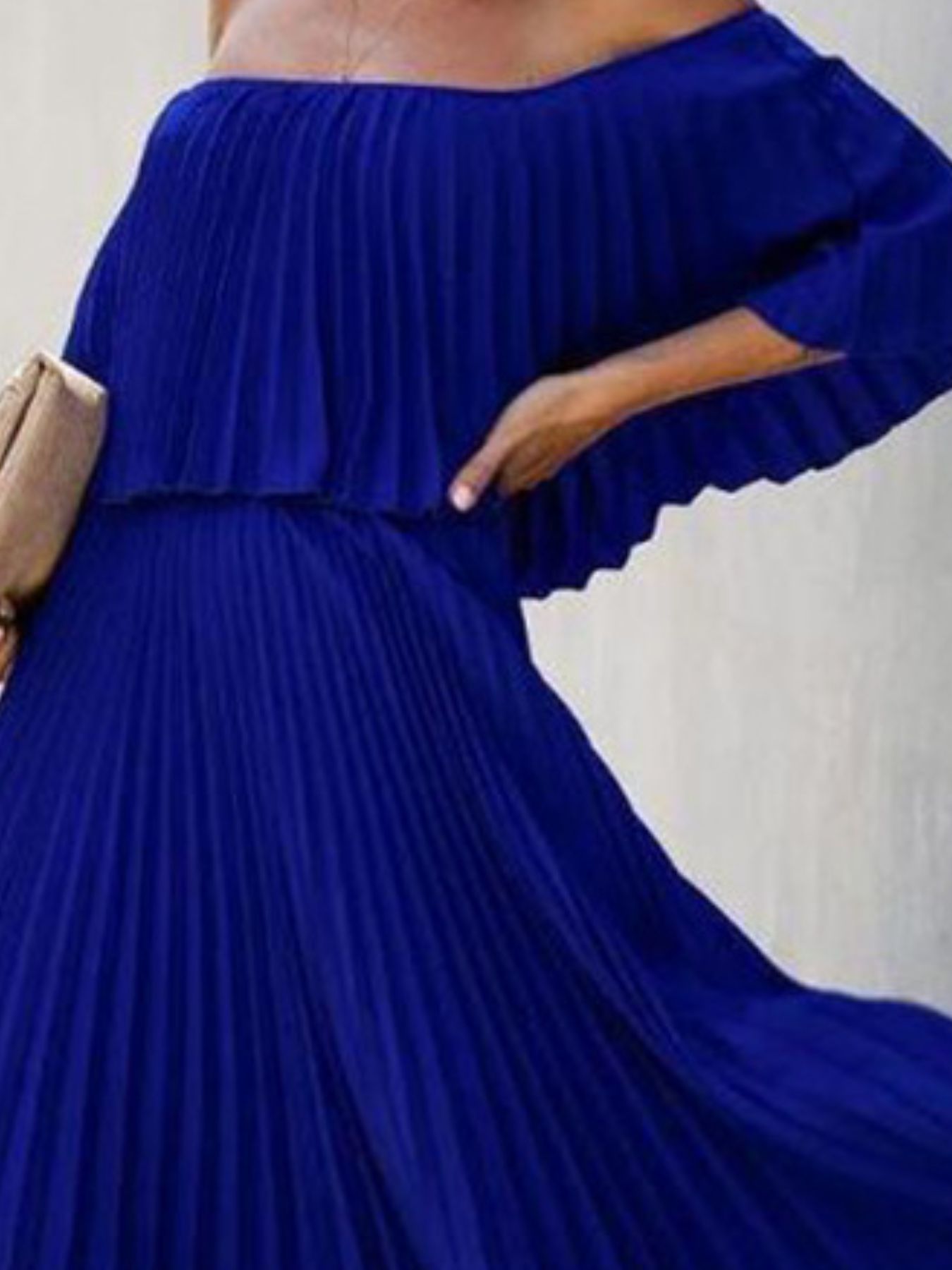 Full Size Off-Shoulder Pleated Maxi Dress Plus Size-Stay Foxy Boutique, Florissant, Missouri