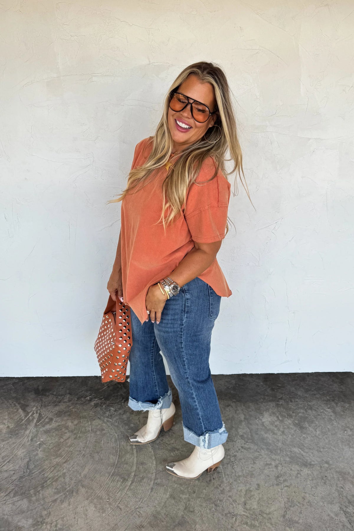 PREORDER: Joey Washed Cotton Boyfriend Tee Fall Colors-Womens-Stay Foxy Boutique, Florissant, Missouri