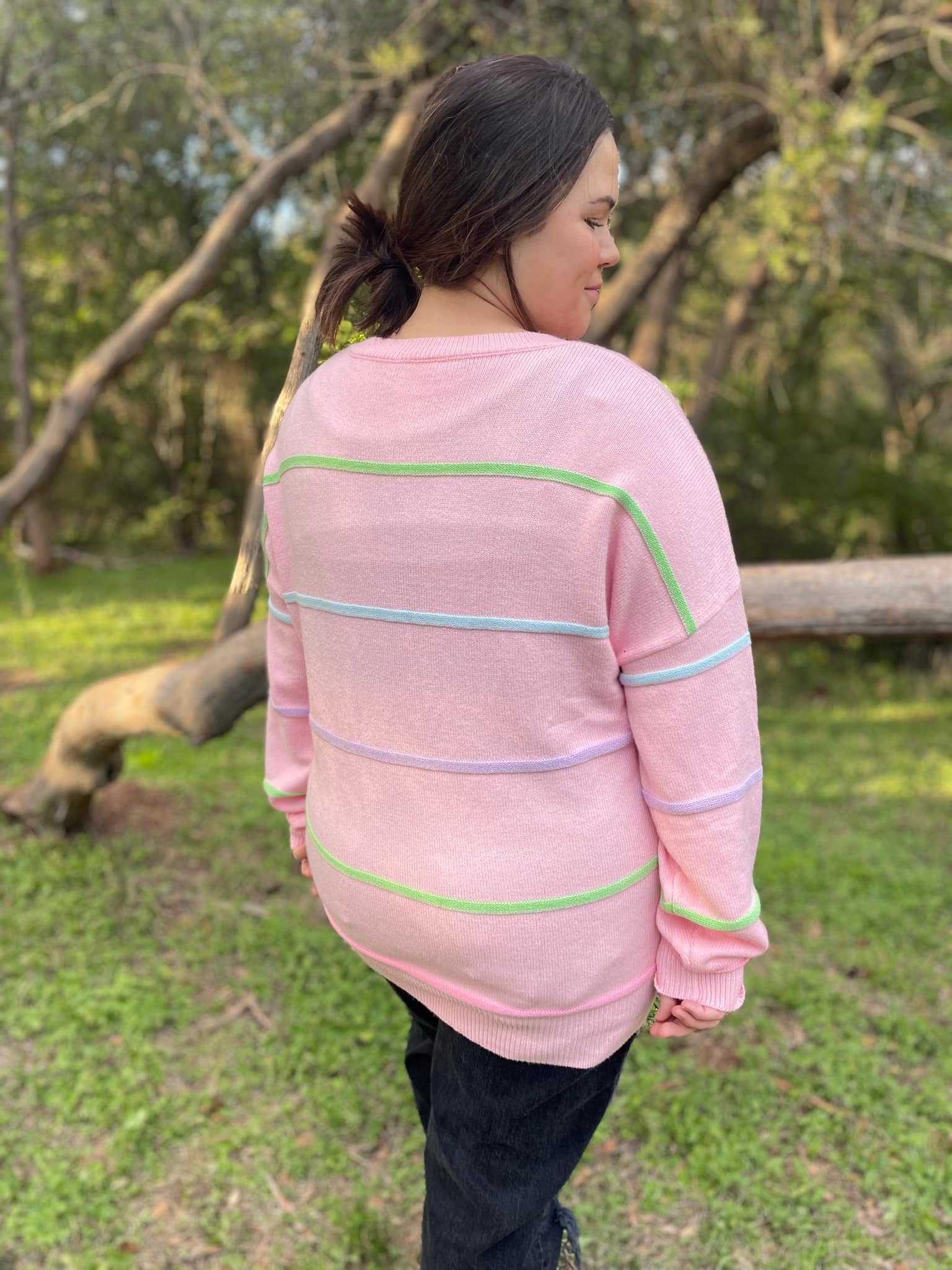 PREORDER: Just Too Good Rainbow Striped Sweater in Two Colors-Womens-Stay Foxy Boutique, Florissant, Missouri