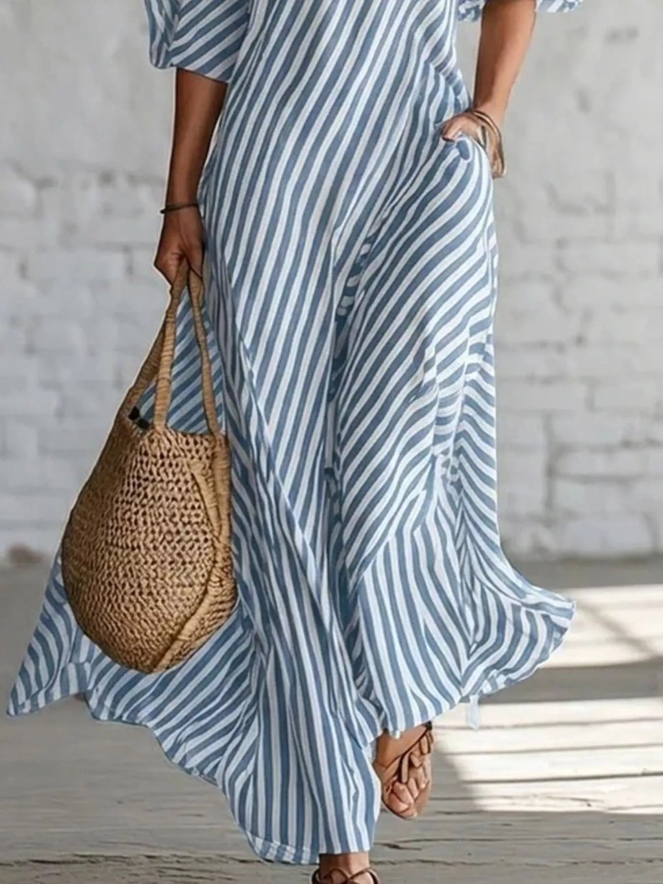 Full Size Striped One-Shoulder Casual Maxi Dress Plus Size-Stay Foxy Boutique, Florissant, Missouri