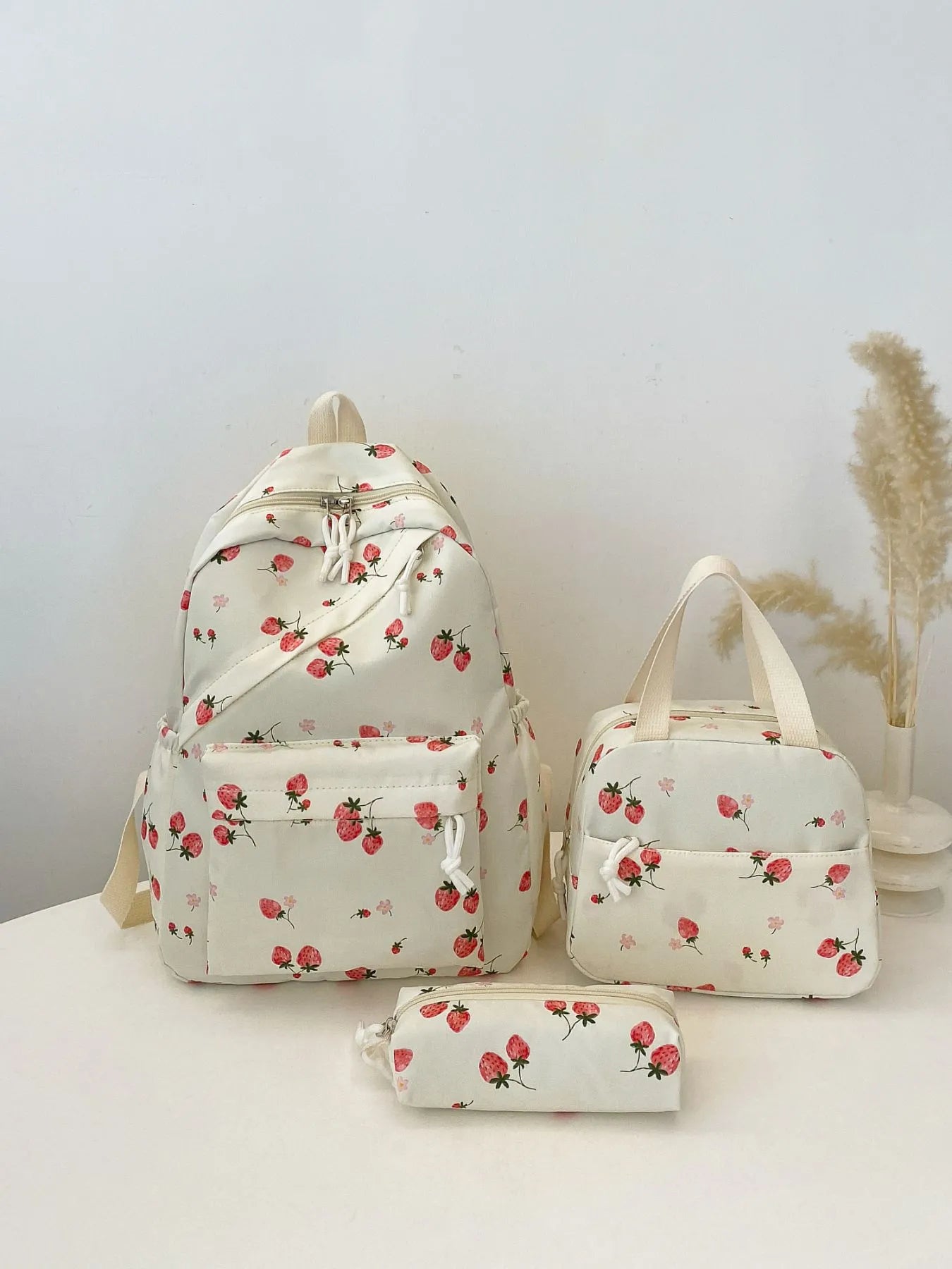 3-Piece Strawberry Print Canvas Bag Set-Stay Foxy Boutique, Florissant, Missouri