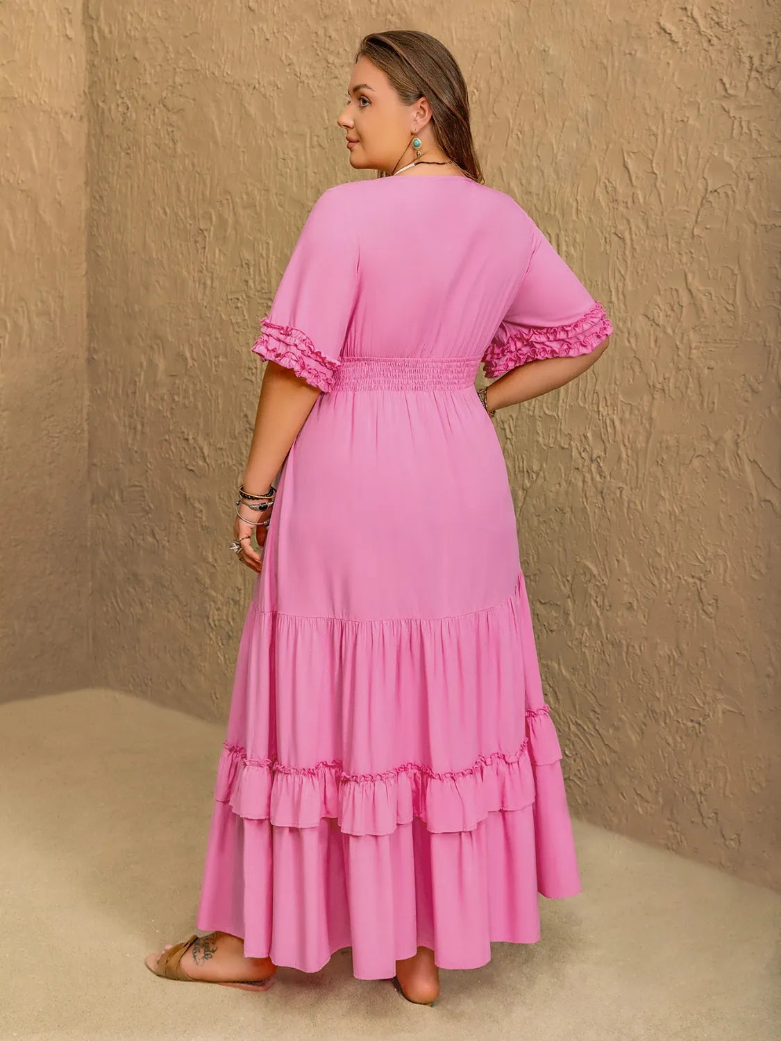 Plus Size V-Neck Half Sleeve Maxi Dress-Stay Foxy Boutique, Florissant, Missouri