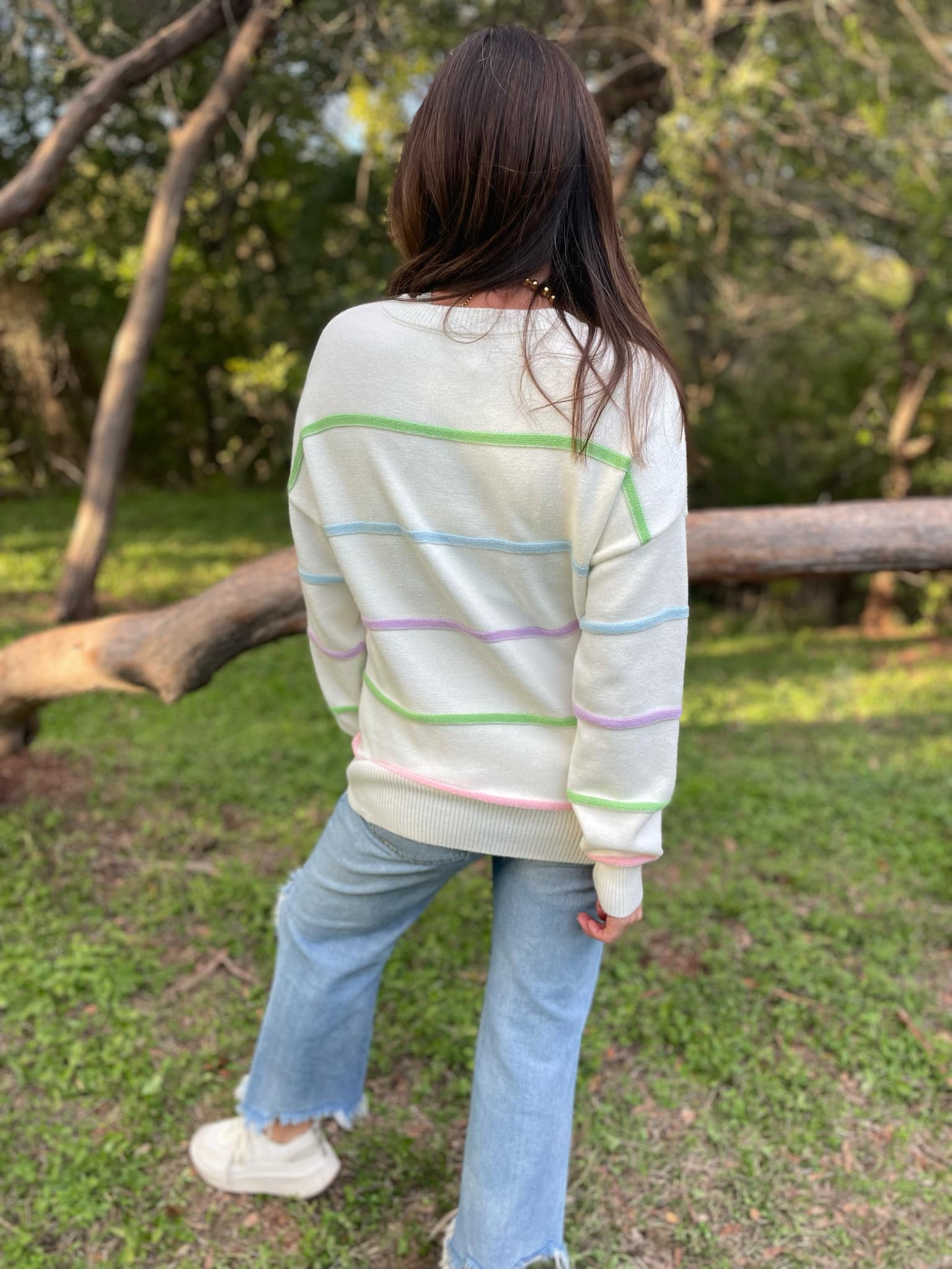 PREORDER: Just Too Good Rainbow Striped Sweater in Two Colors-Womens-Stay Foxy Boutique, Florissant, Missouri