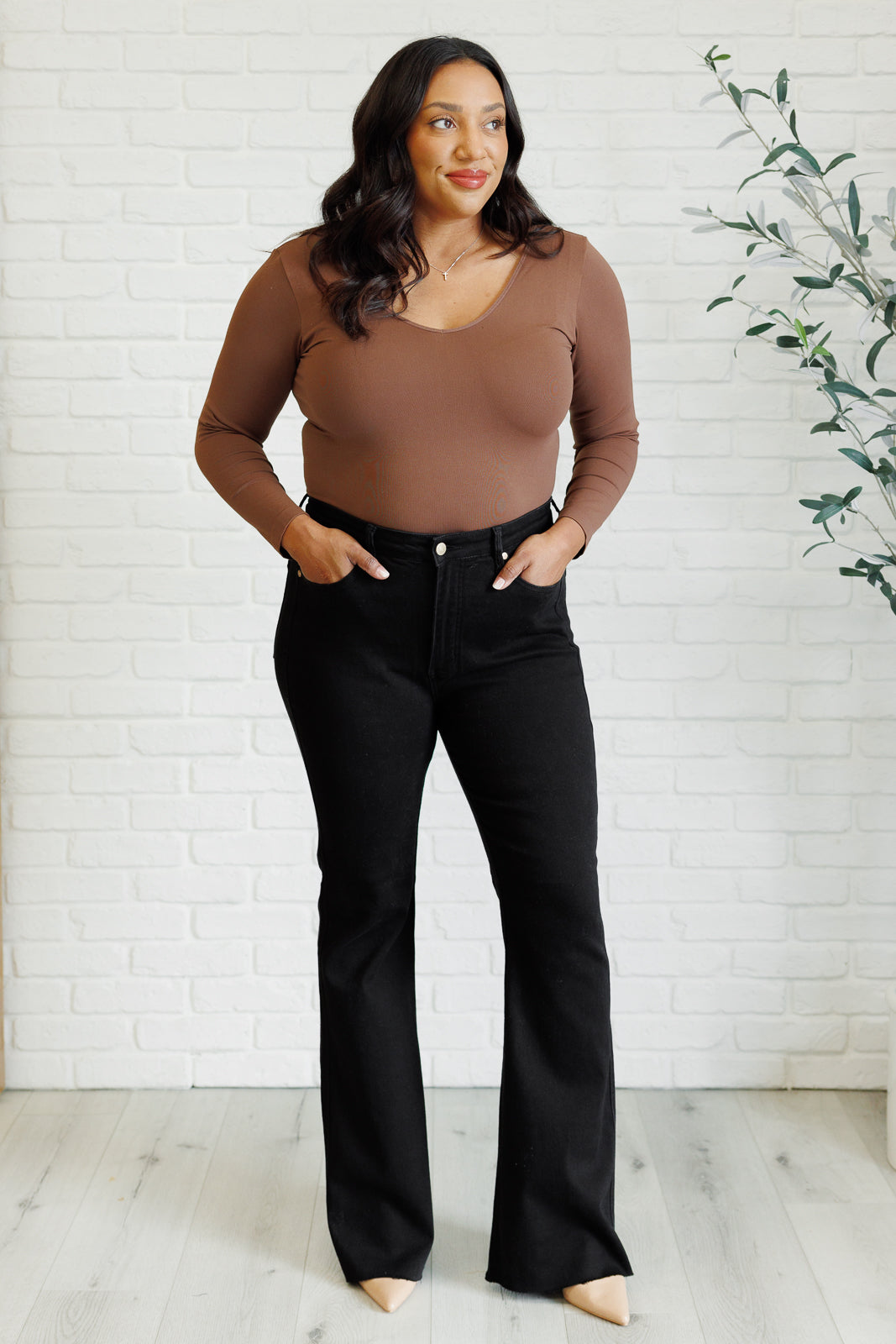 Etta High Rise Control Top Flare Jeans in Black-Denim-Stay Foxy Boutique, Florissant, Missouri