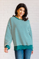 Too Good to be True Striped Drop Shoulder Top in Green-Tops-Stay Foxy Boutique, Florissant, Missouri