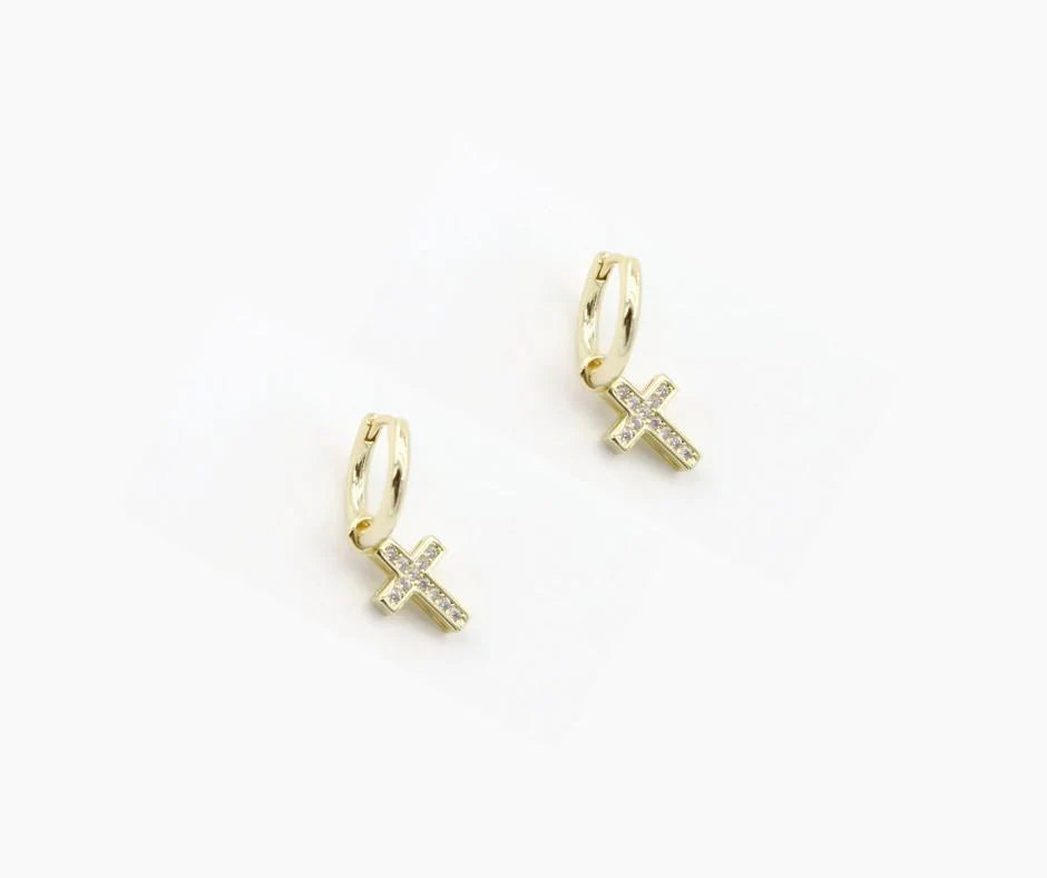 PREORDER: Crystal Cross Charm Huggies in Two Colors-Womens-Stay Foxy Boutique, Florissant, Missouri