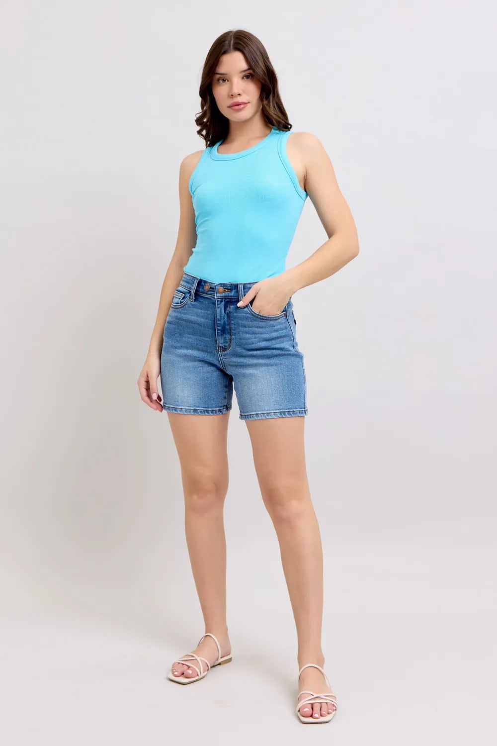 Judy Blue Full Size 2 Button Denim Shorts with Pockets Plus Size-Stay Foxy Boutique, Florissant, Missouri