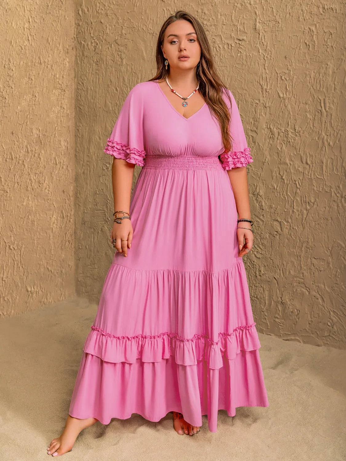 Plus Size V-Neck Half Sleeve Maxi Dress-Stay Foxy Boutique, Florissant, Missouri
