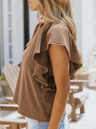Full Size Ruffled Sleeve Ribbed Knit T-Shirt Plus Size-Stay Foxy Boutique, Florissant, Missouri