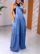 Full Size Pocketed Wide Leg Denim Overalls Plus Size-Stay Foxy Boutique, Florissant, Missouri