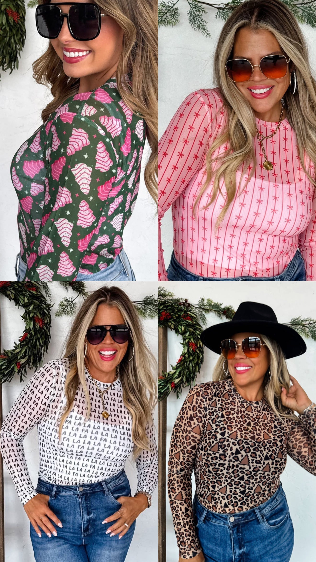 PREORDER: Christmas Printed Mesh Tops-Womens-Stay Foxy Boutique, Florissant, Missouri