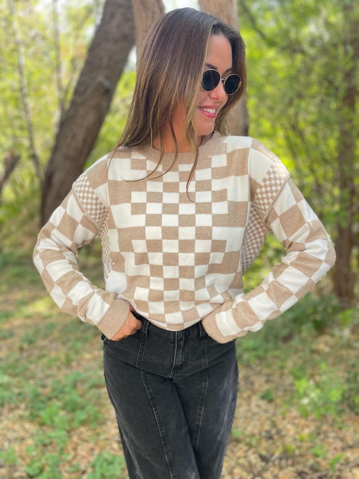 All Checkered Out Sweater in Four Colors-Womens-Stay Foxy Boutique, Florissant, Missouri