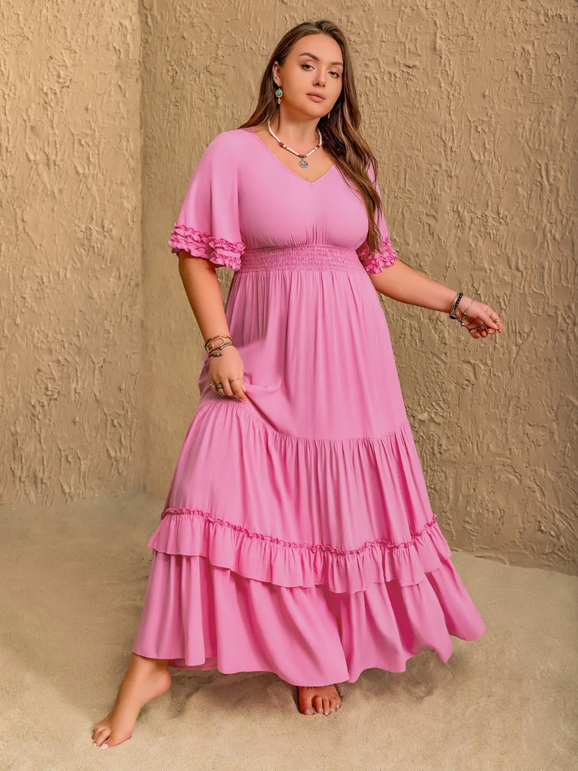Plus Size V-Neck Half Sleeve Maxi Dress-Stay Foxy Boutique, Florissant, Missouri