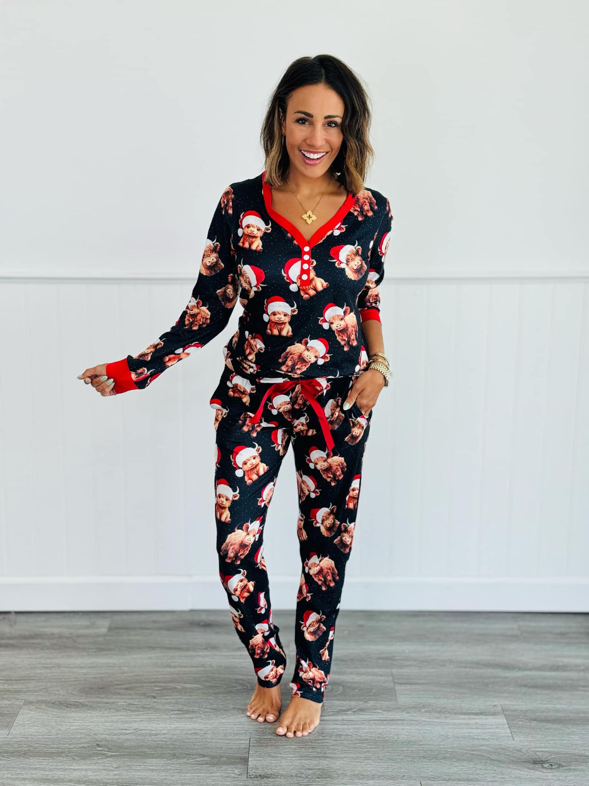 PREORDER: Matching Family Christmas Pajamas in Santa Cow-Womens-Stay Foxy Boutique, Florissant, Missouri