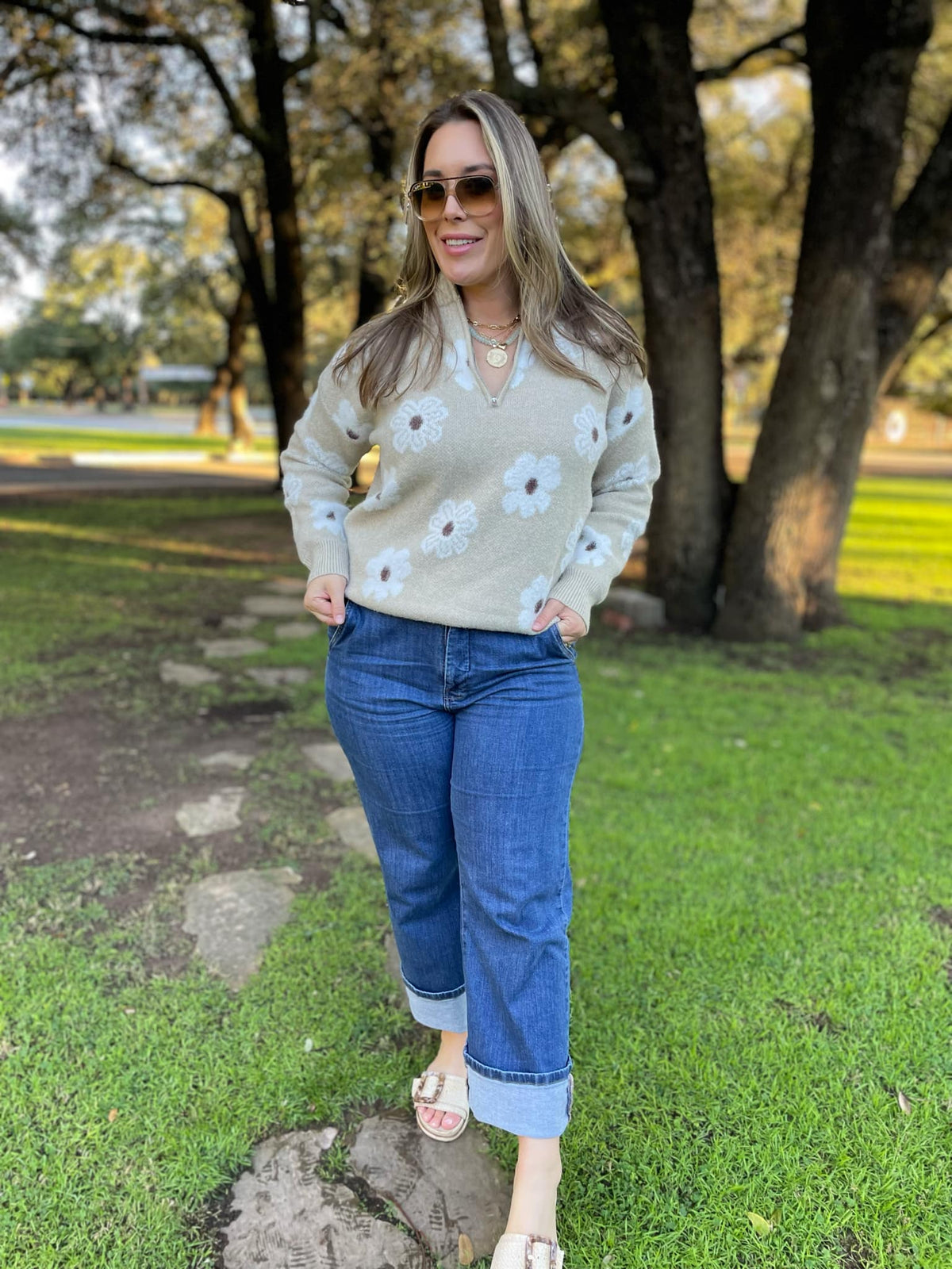Flower Powered Half Zip Sweater in Four Colors-Womens-Stay Foxy Boutique, Florissant, Missouri