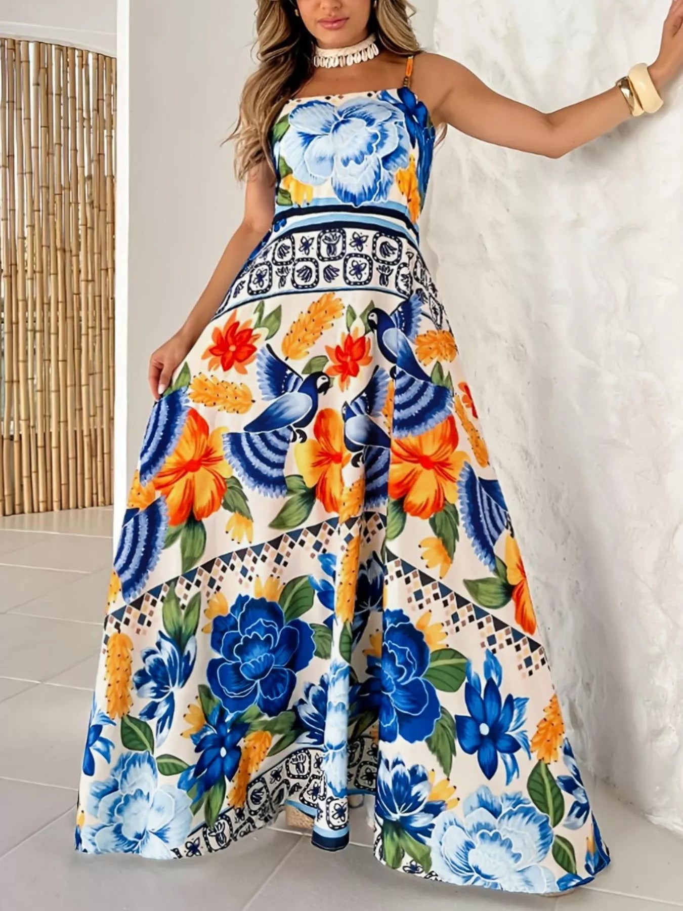 Plus Size Floral Print Spaghetti Strap Maxi Dress-Stay Foxy Boutique, Florissant, Missouri