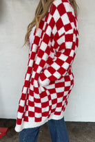 PREORDER: Christmas Cloud Cardigan Red Checker-Womens-Stay Foxy Boutique, Florissant, Missouri