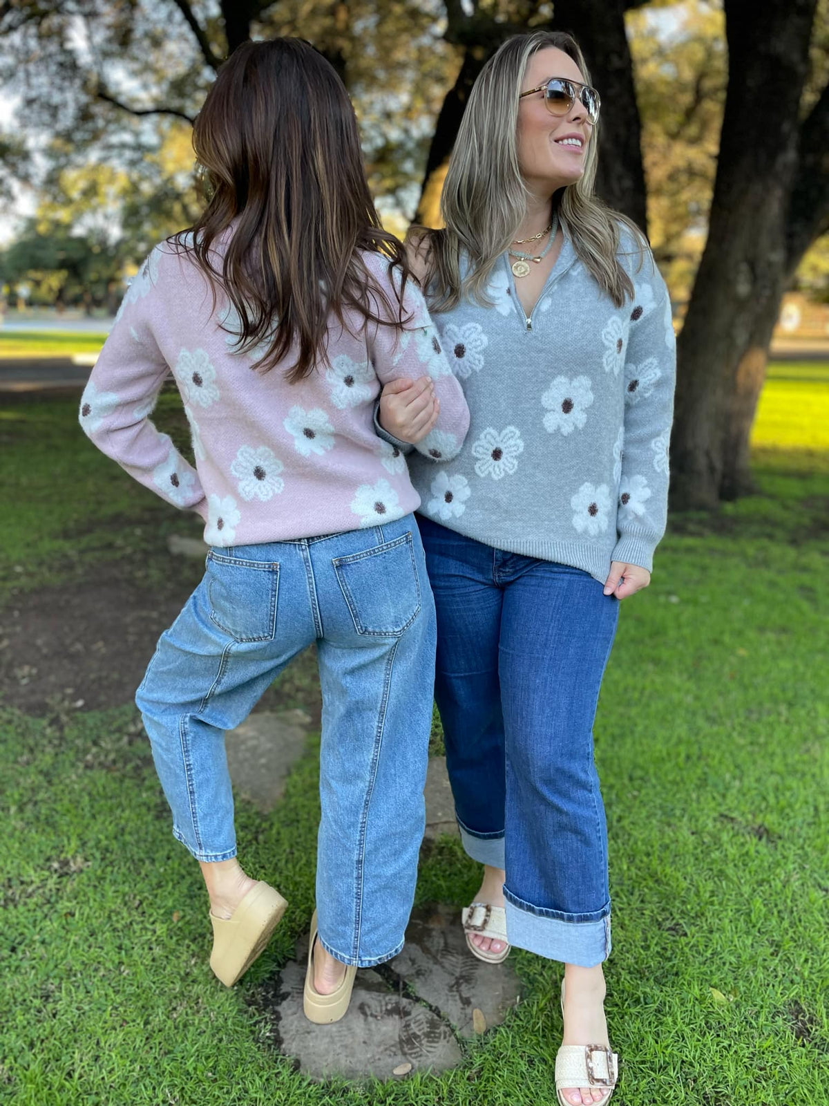 Flower Powered Half Zip Sweater in Four Colors-Womens-Stay Foxy Boutique, Florissant, Missouri