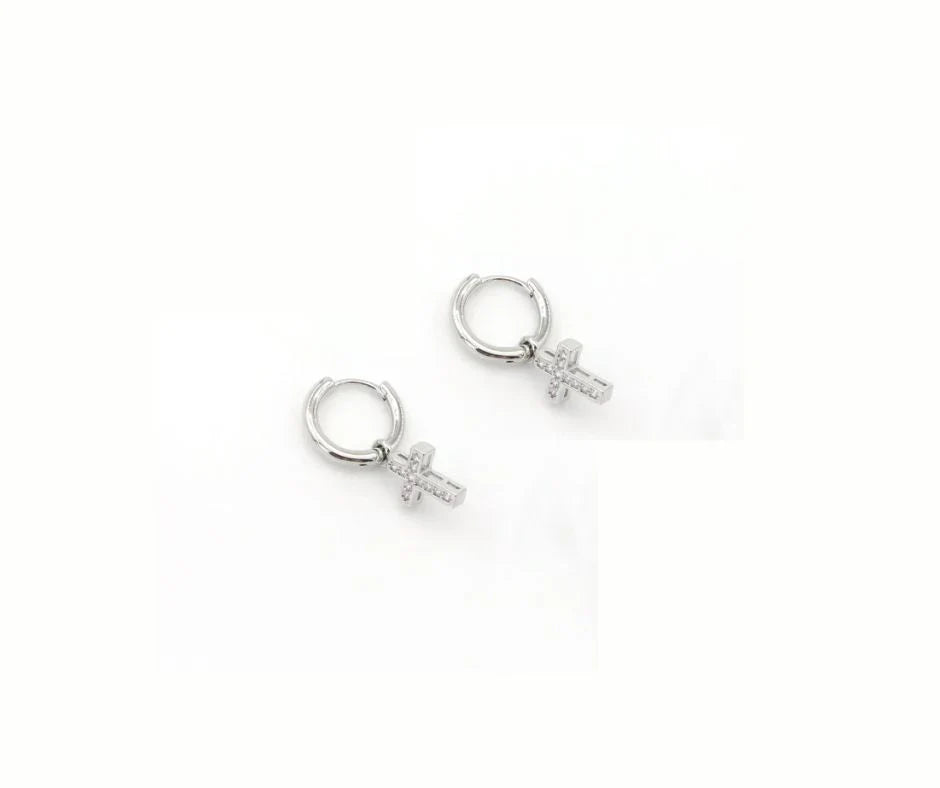 PREORDER: Crystal Cross Charm Huggies in Two Colors-Womens-Stay Foxy Boutique, Florissant, Missouri