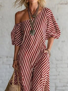 Full Size Striped One-Shoulder Casual Maxi Dress Plus Size-Stay Foxy Boutique, Florissant, Missouri