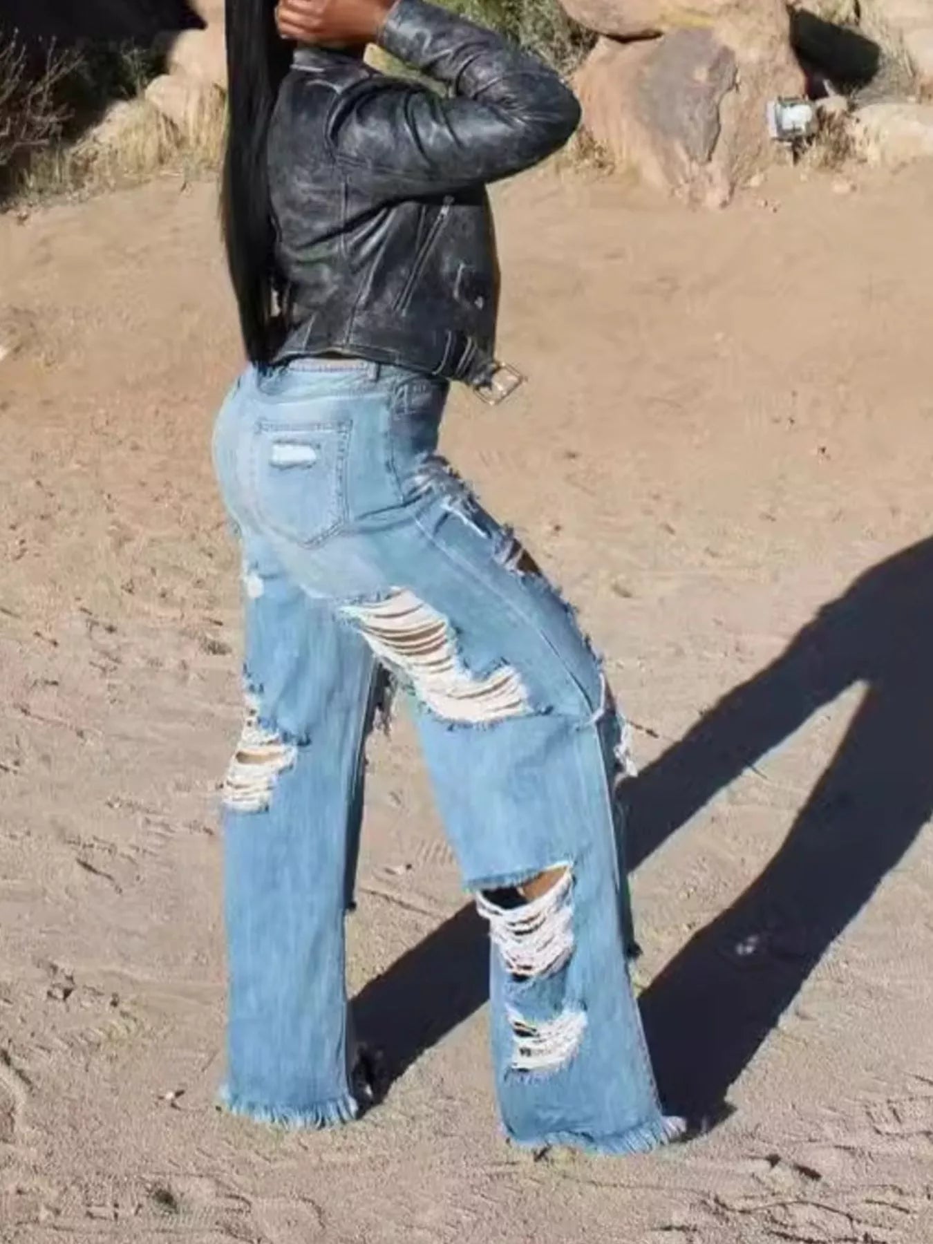 Full Size Distressed Wide Leg Jeans Plus Size-Stay Foxy Boutique, Florissant, Missouri