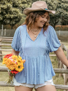 Plus Size Swiss Dot Tie Neck Short Sleeve Blouse-Stay Foxy Boutique, Florissant, Missouri