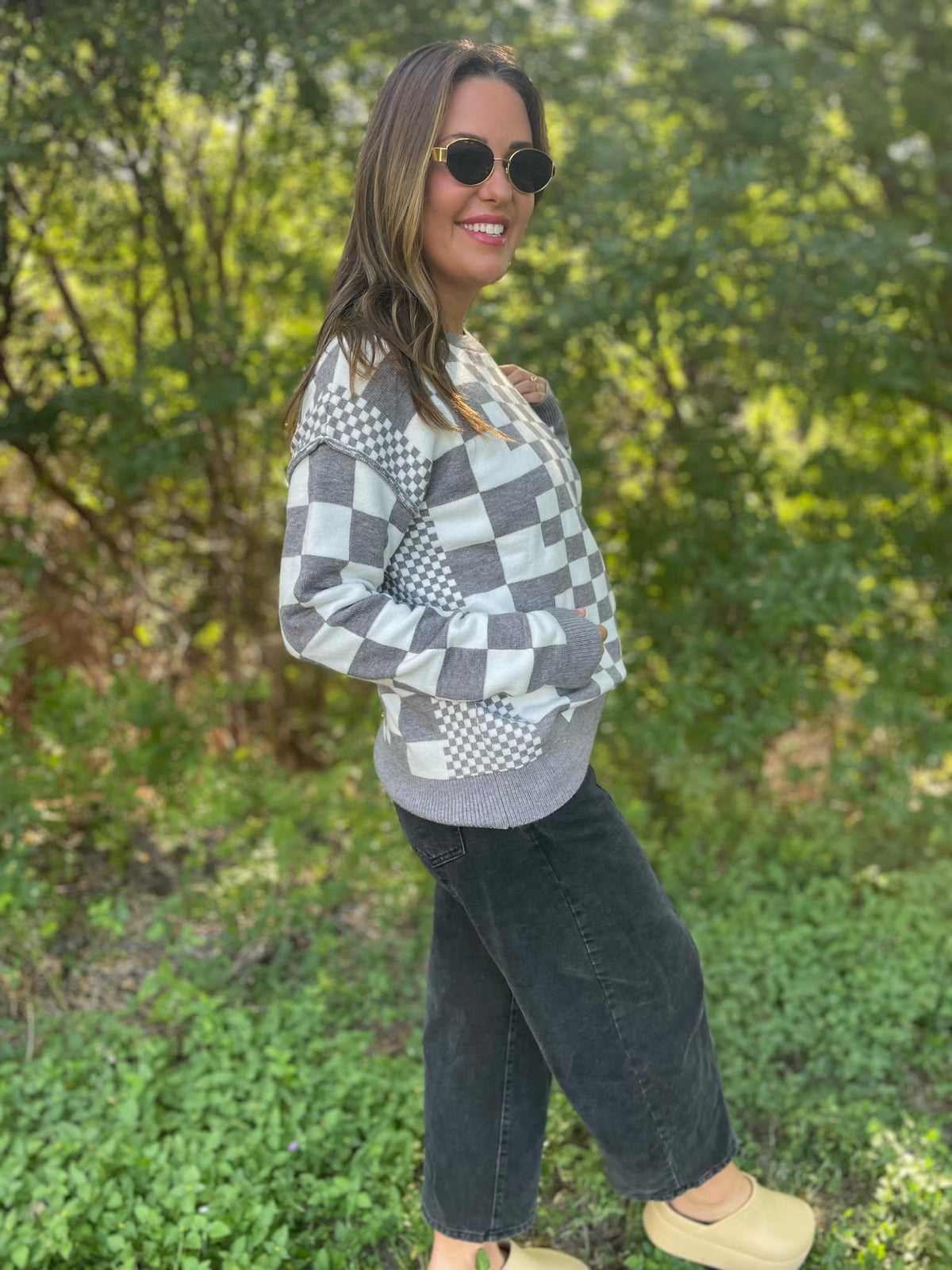 All Checkered Out Sweater in Four Colors-Womens-Stay Foxy Boutique, Florissant, Missouri