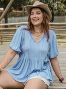 Plus Size Swiss Dot Tie Neck Short Sleeve Blouse-Stay Foxy Boutique, Florissant, Missouri