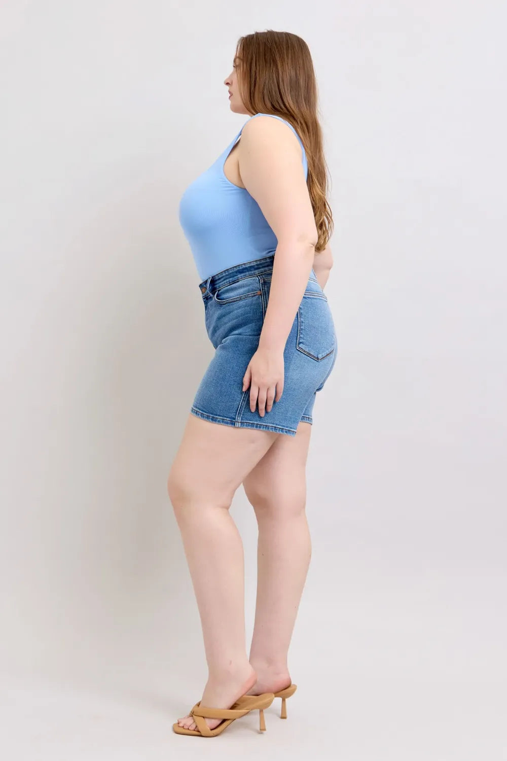 Judy Blue Full Size 2 Button Denim Shorts with Pockets Plus Size-Stay Foxy Boutique, Florissant, Missouri