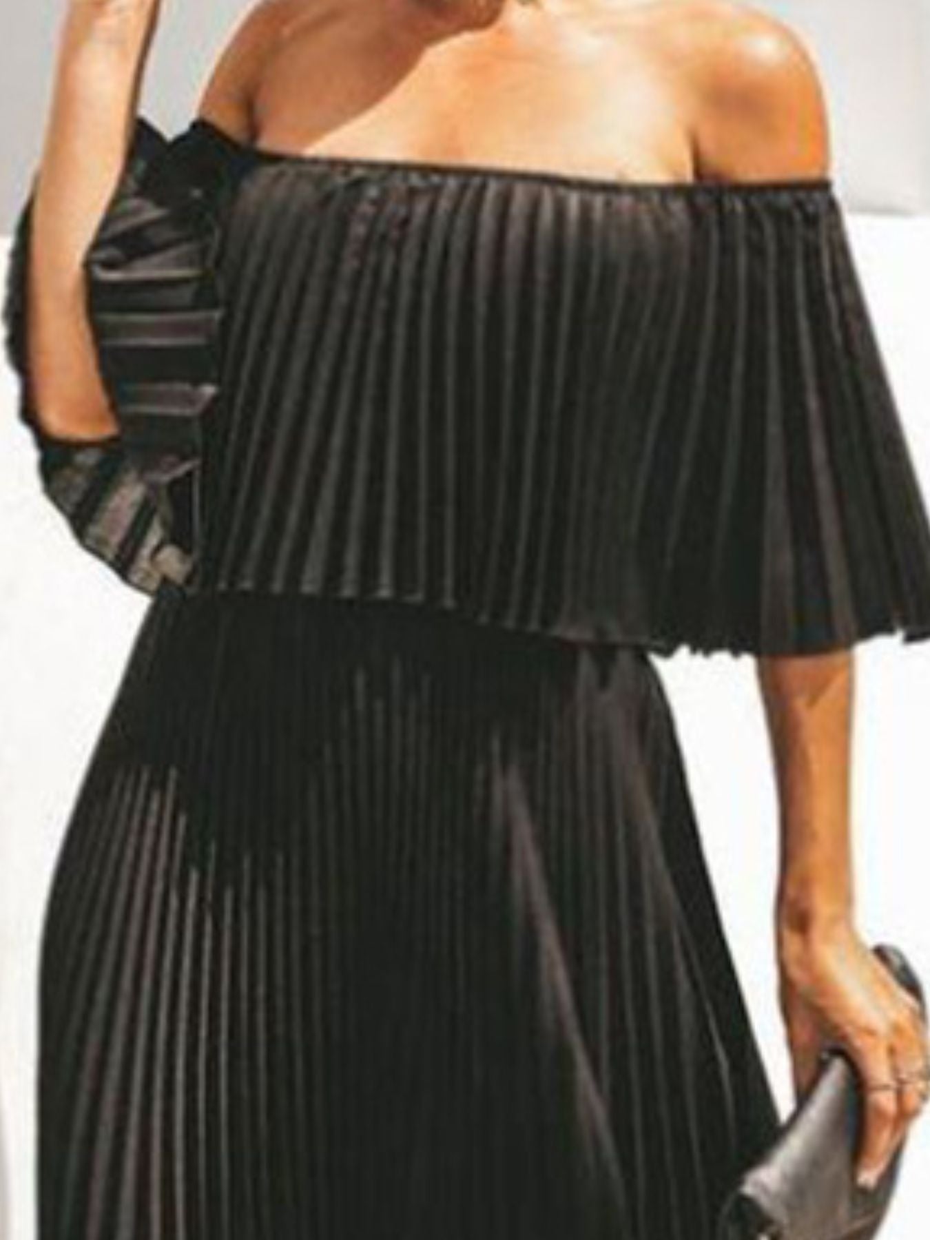 Full Size Off-Shoulder Pleated Maxi Dress Plus Size-Stay Foxy Boutique, Florissant, Missouri